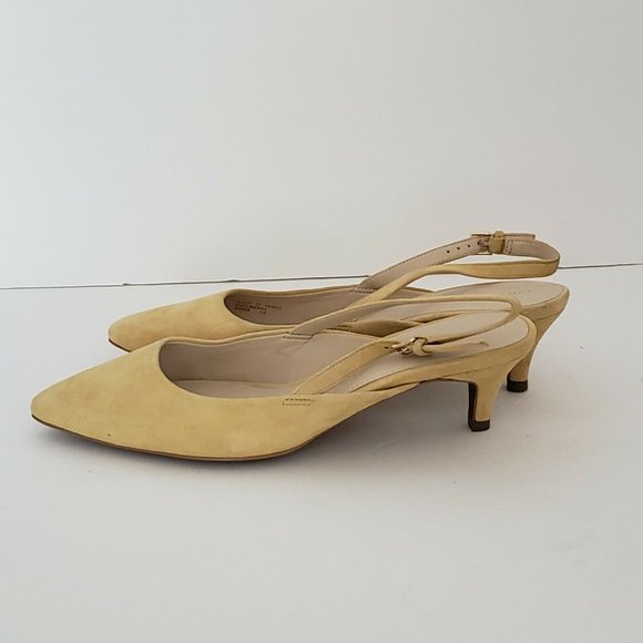 Cole Haan Women's Size 9B Sling Back Heels Pointed Toe Yellow Suede Leather NEW - Picture 2 of 9
